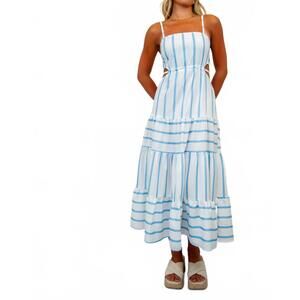 NEW ROSA CLOTHING stripe backless sun dress in blue